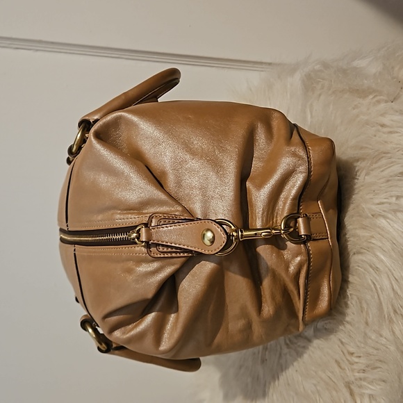 Coach Ashley Shimmery Tan Or Metallic Gold Bronze Leather Script Satchel F15447 - Picture 8 of 12